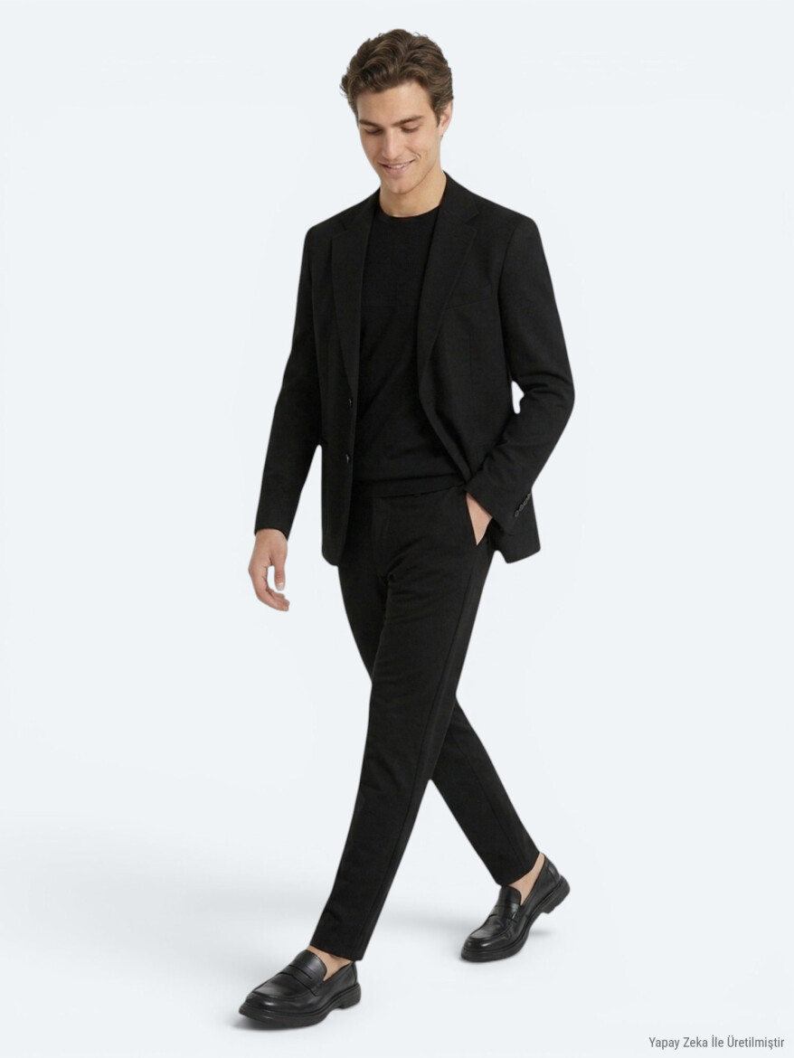 Black Striped Modern Fit Suit - 3