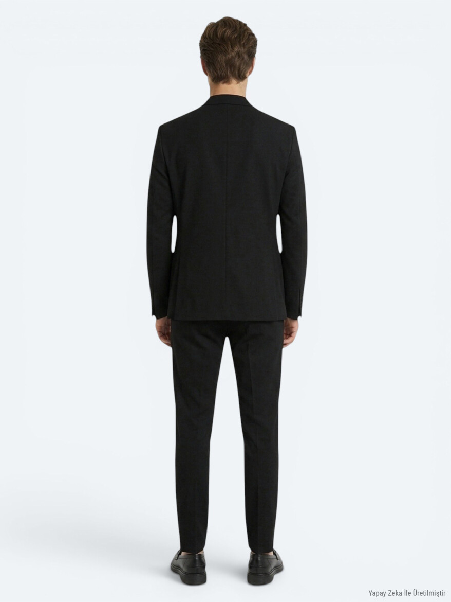 Black Striped Modern Fit Suit - 5