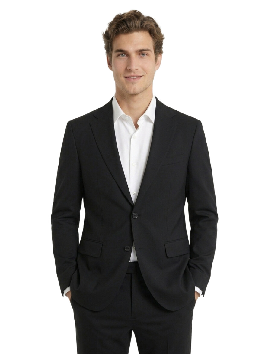 Black Striped Modern Fit Suit - 1