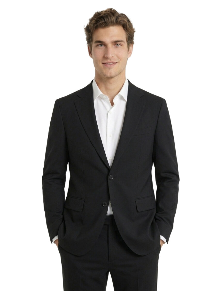 Black Striped Modern Fit Suit - 1