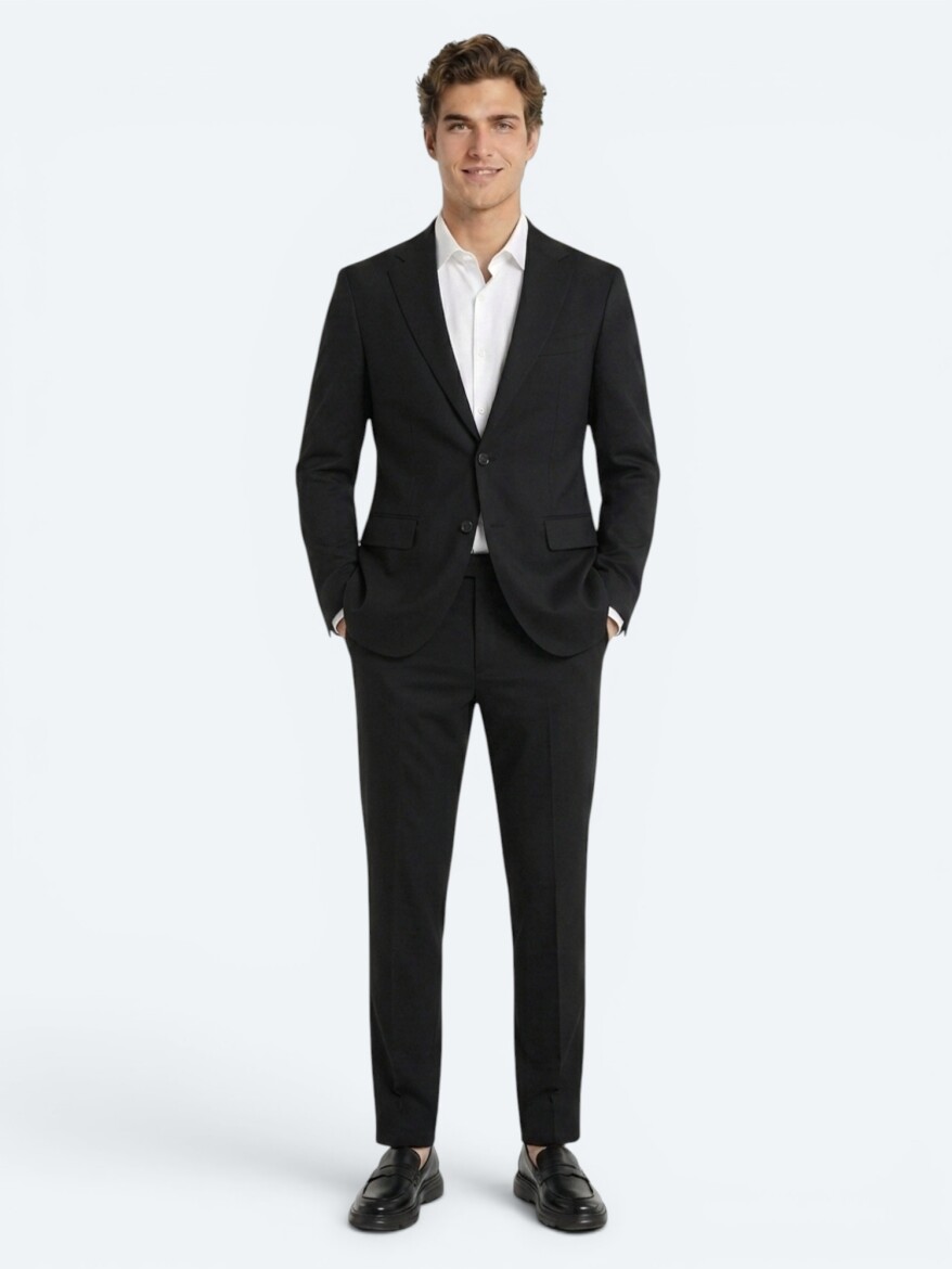 Black Striped Modern Fit Suit - 4