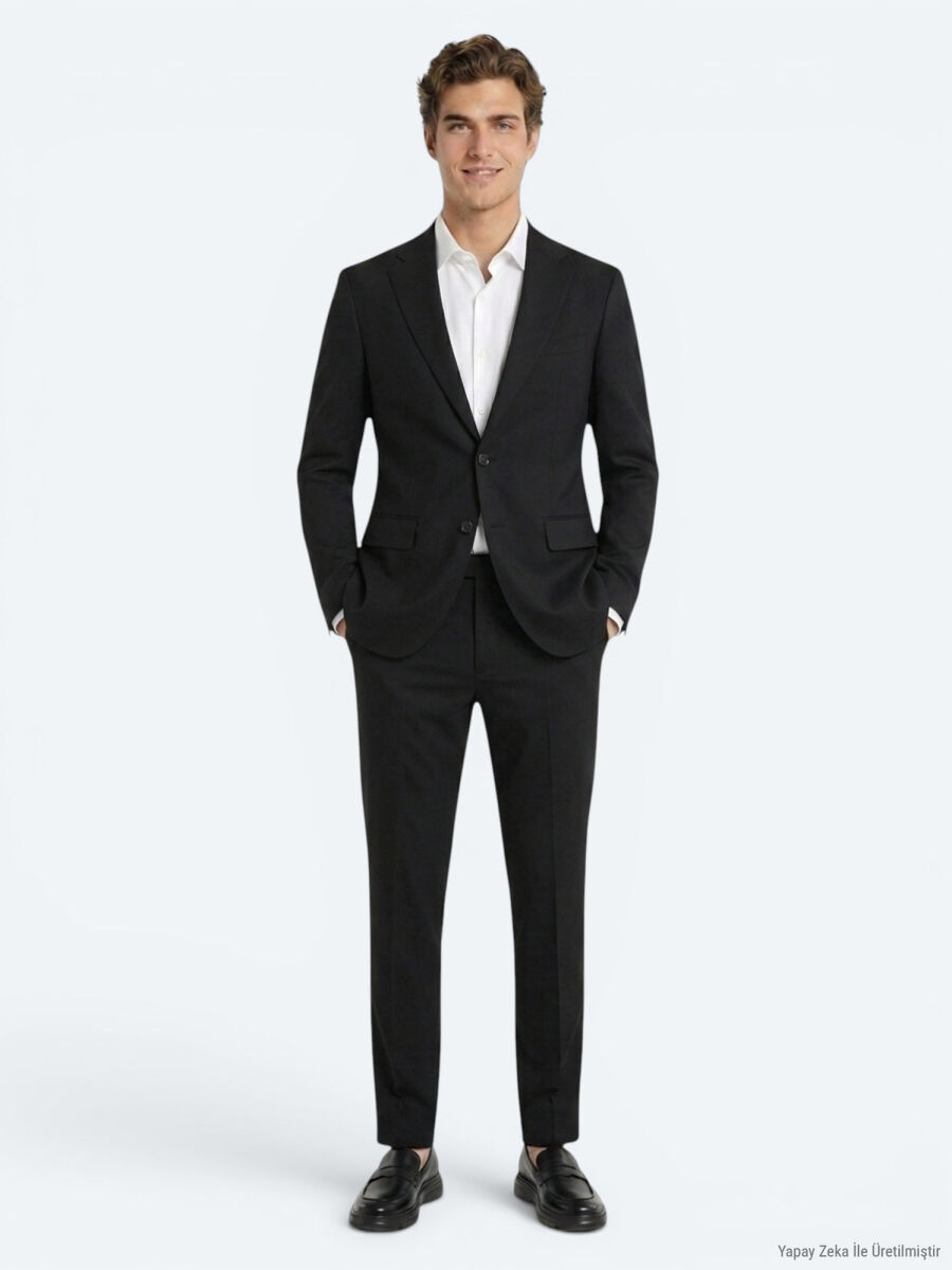 Black Striped Modern Fit Suit - 4