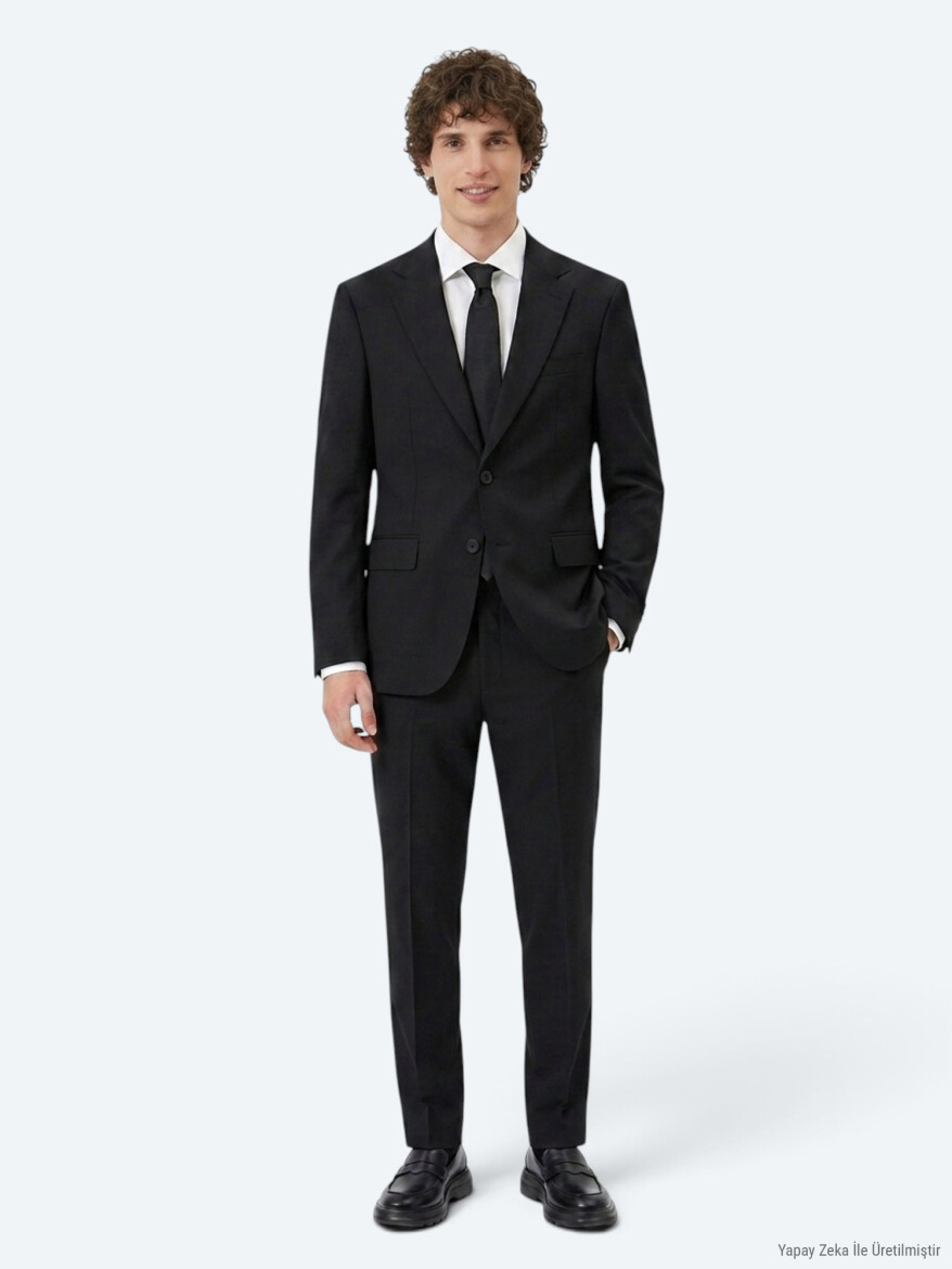 Black Striped Modern Fit Suit - 1