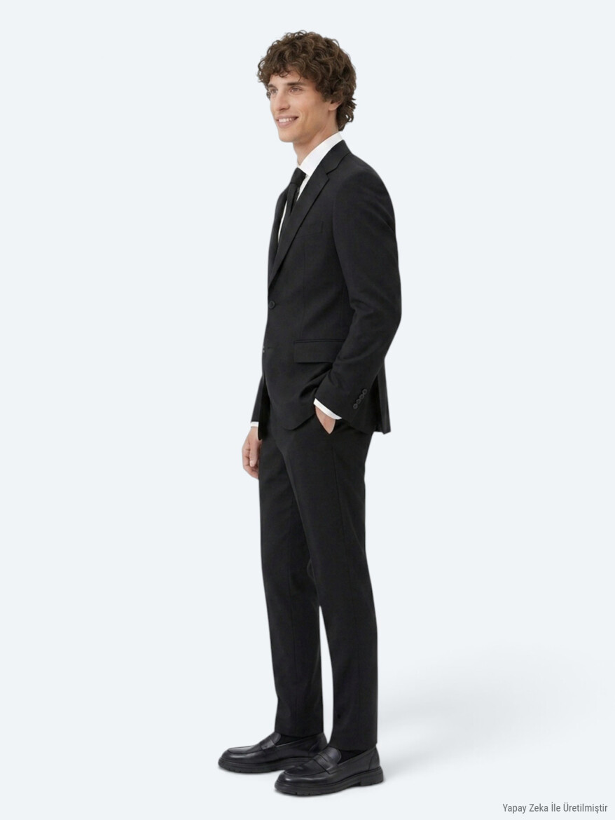 Black Striped Modern Fit Suit - 4