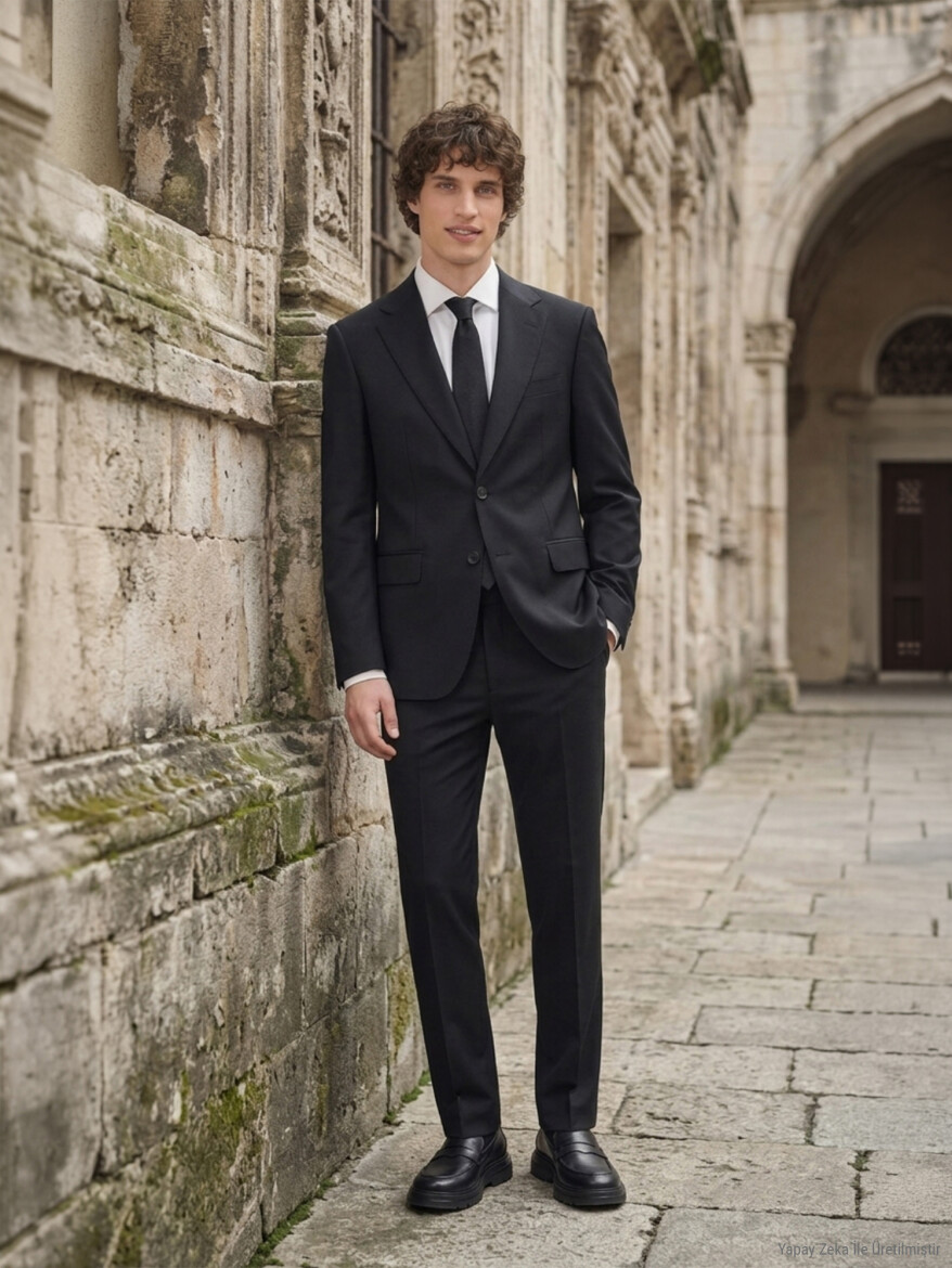 Black Striped Modern Fit Suit - 11