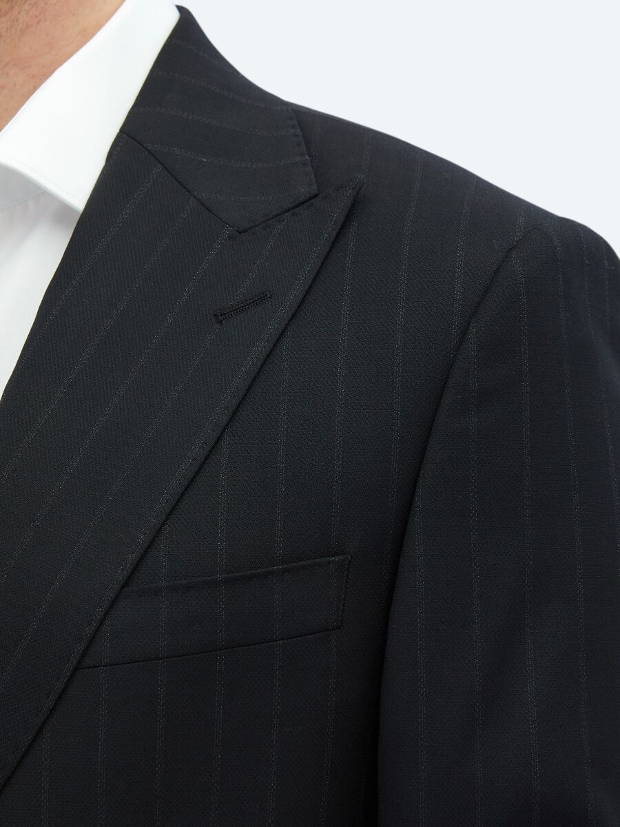Black Striped Modern Fit Wool Blended Suit - 4