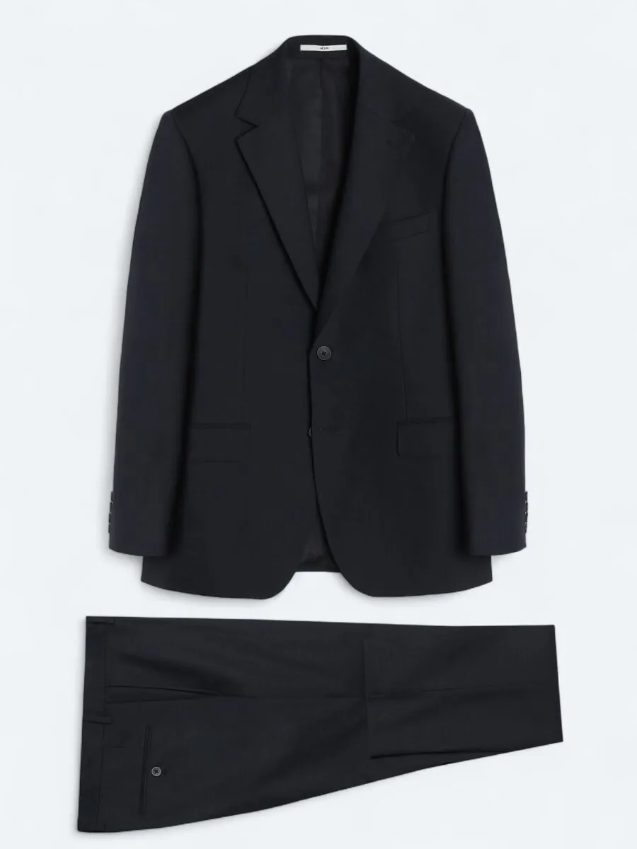 Black Striped Modern Fit Wool Blended Suit - 1