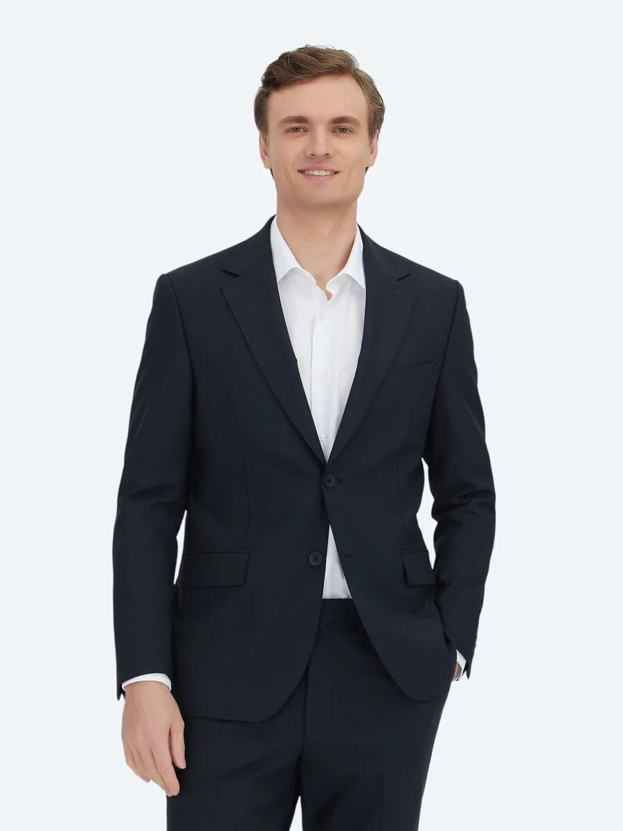 Black Striped Modern Fit Wool Blended Suit - 2