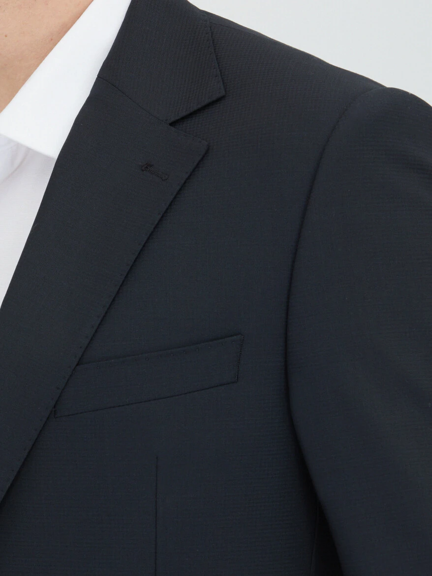 Black Striped Modern Fit Wool Blended Suit - 3