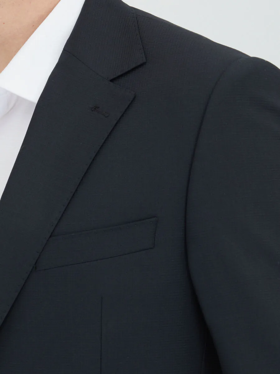 Black Striped Modern Fit Wool Blended Suit - 3