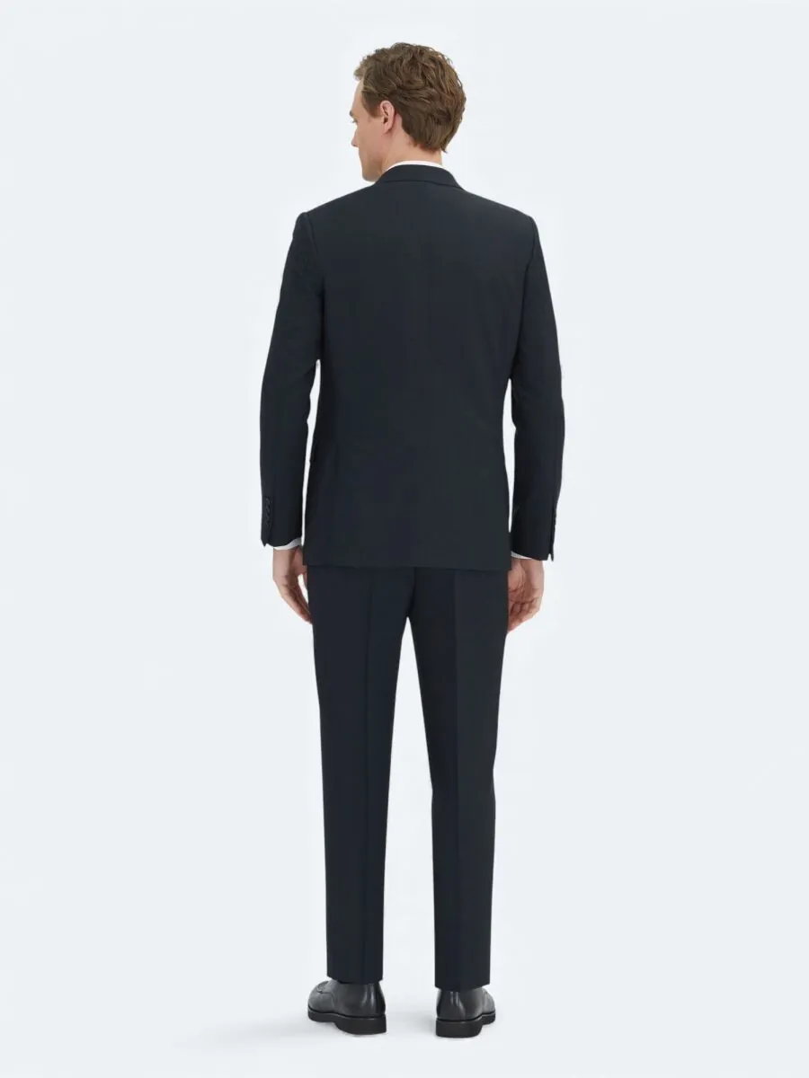 Black Striped Modern Fit Wool Blended Suit - 4