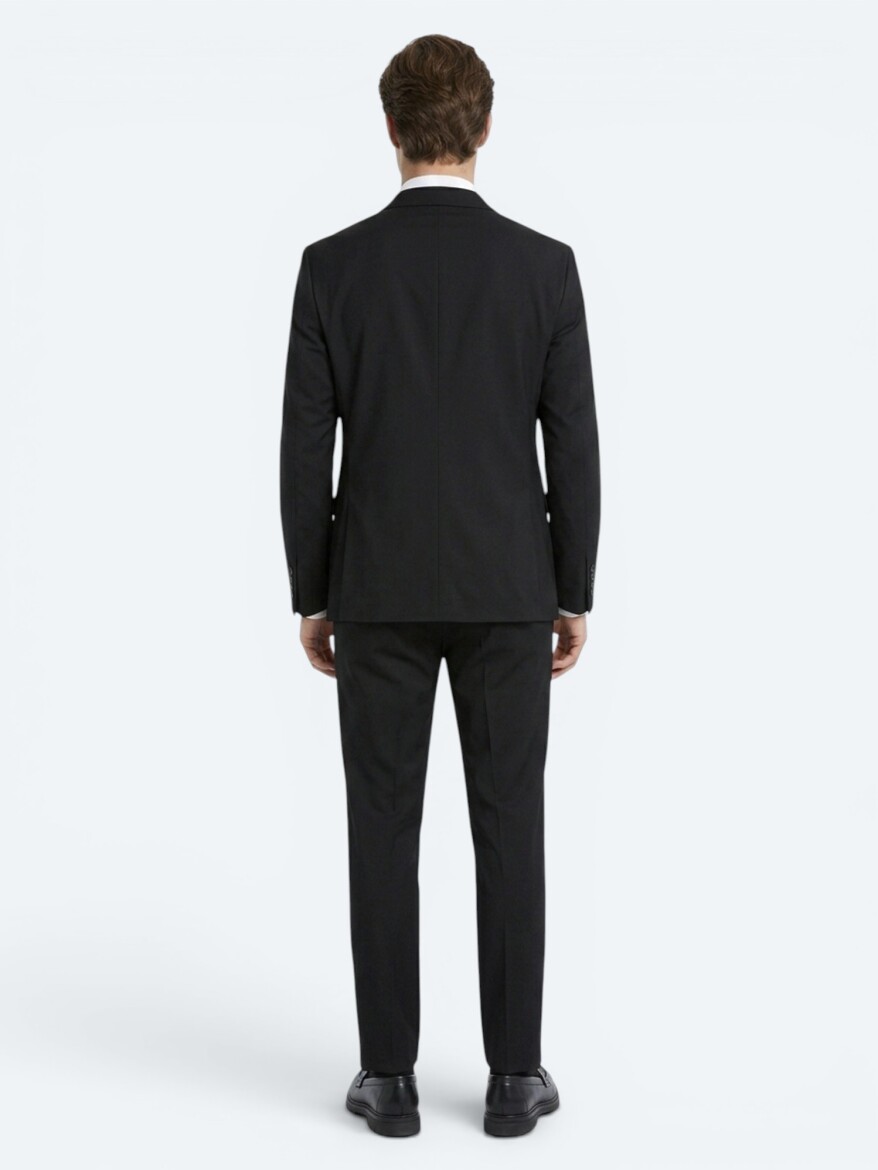 Black Striped Regular Fit 100% Wool Suit - 5