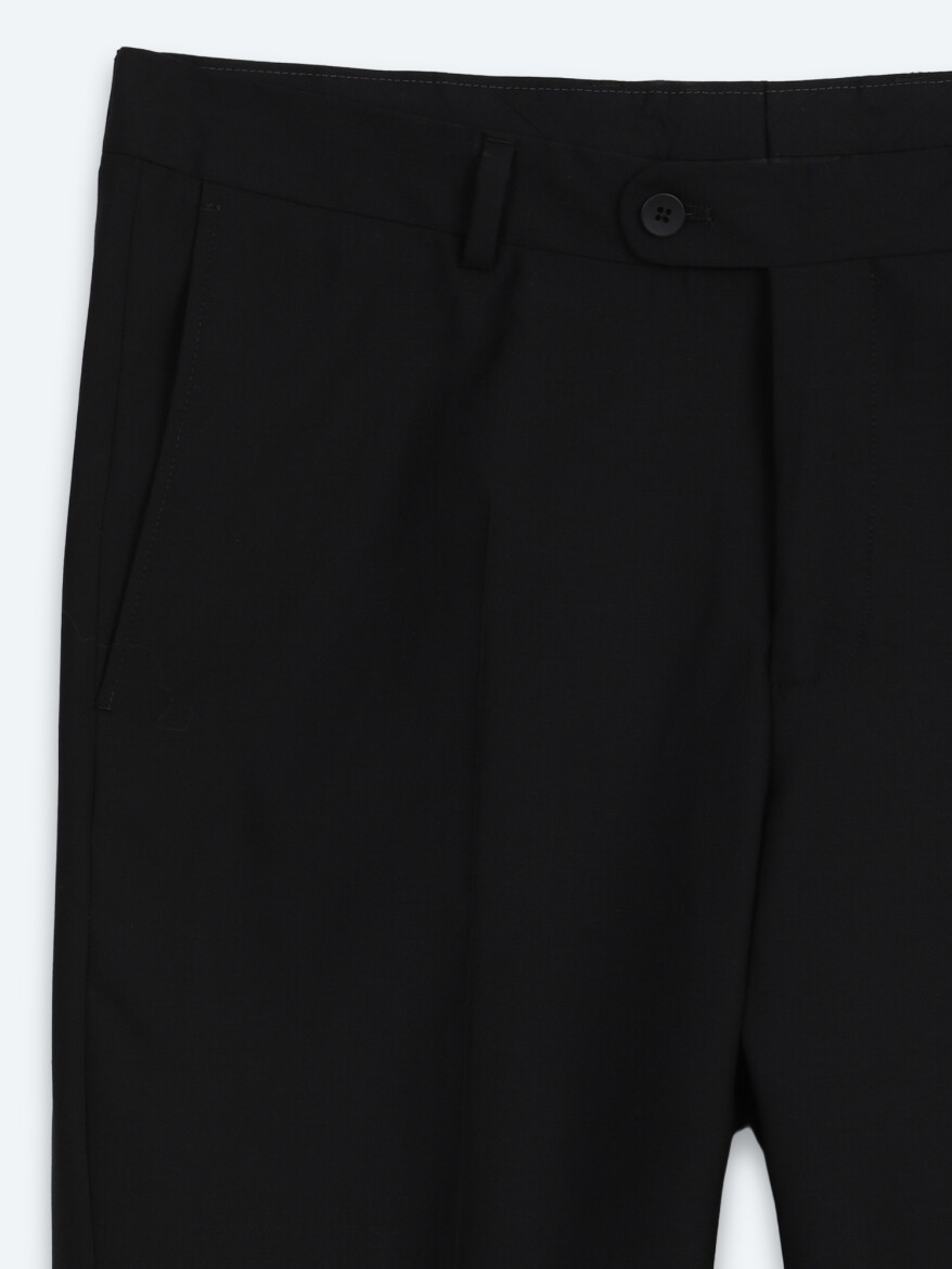Black Striped Regular Fit 100% Wool Suit - 10