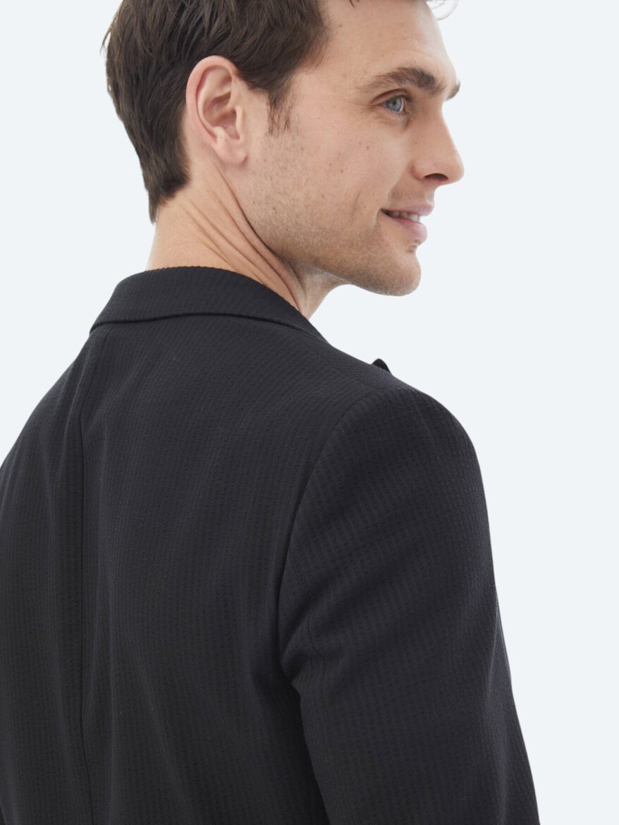 Black Striped Regular Fit Cotton Blended Jacket - 8