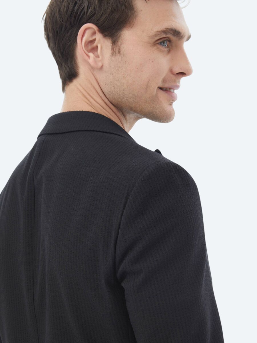 Black Striped Regular Fit Cotton Blended Jacket - 8