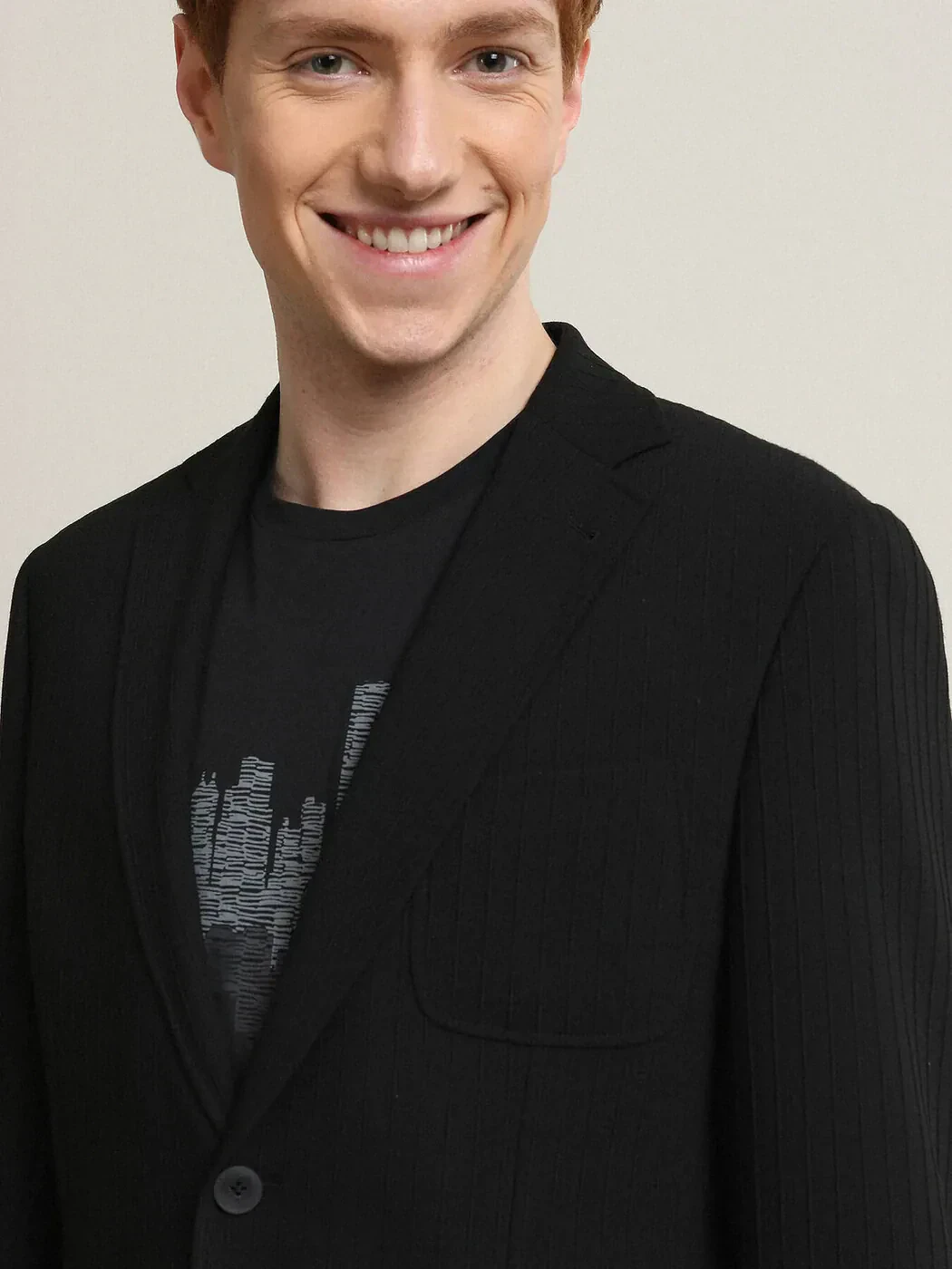 Black Striped Regular Fit Jacket - 2