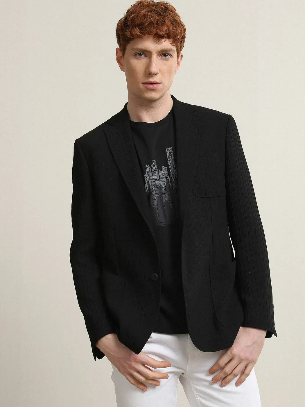 Black Striped Regular Fit Jacket - 4