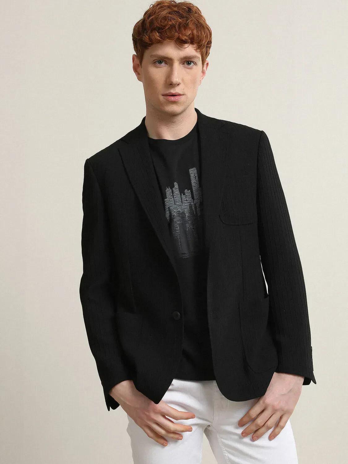 Black Striped Regular Fit Jacket - 4
