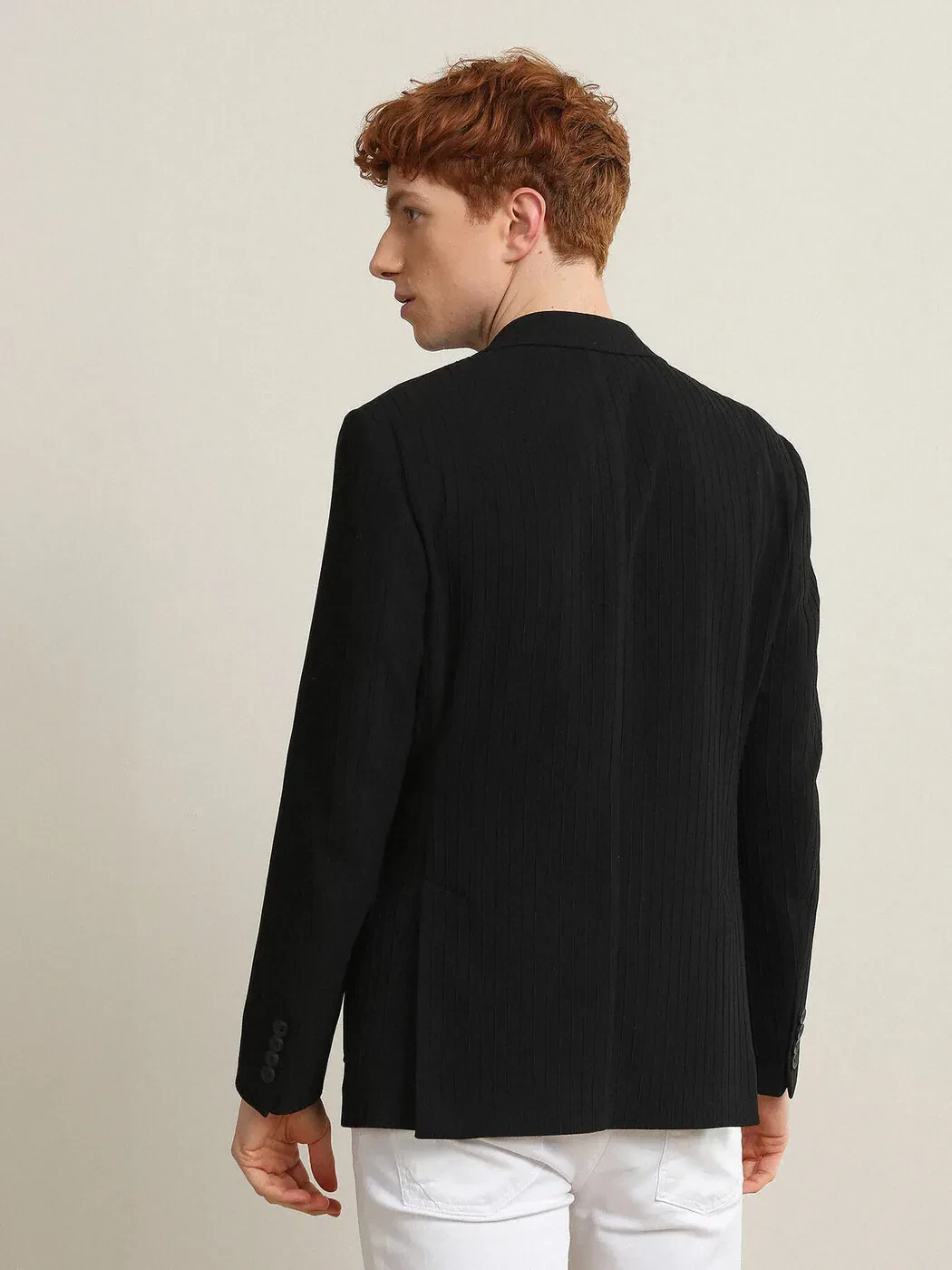 Black Striped Regular Fit Jacket - 5