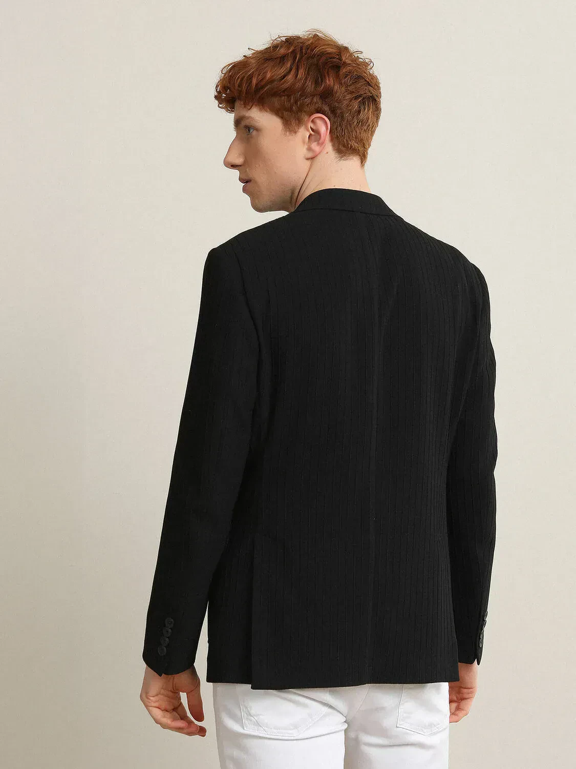 Black Striped Regular Fit Jacket - 5