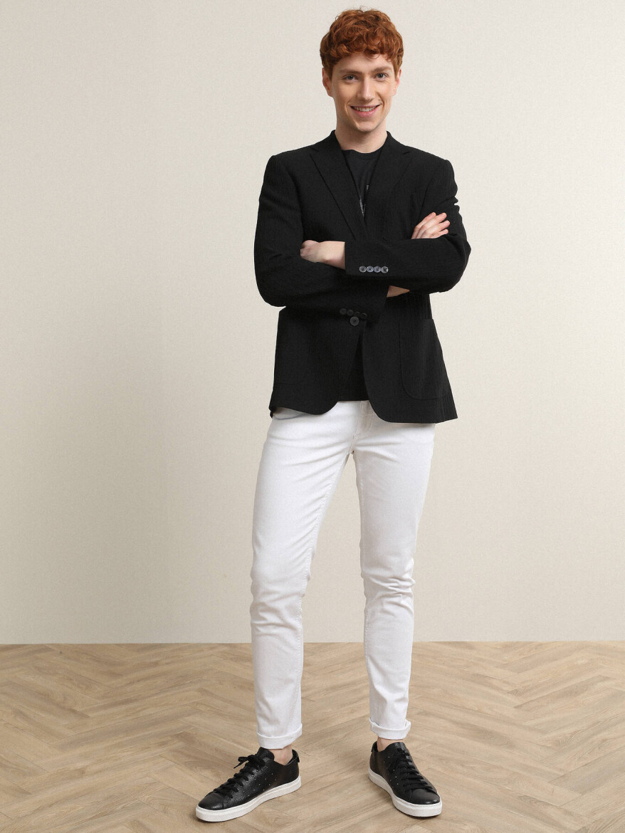 Black Striped Regular Fit Jacket - 3