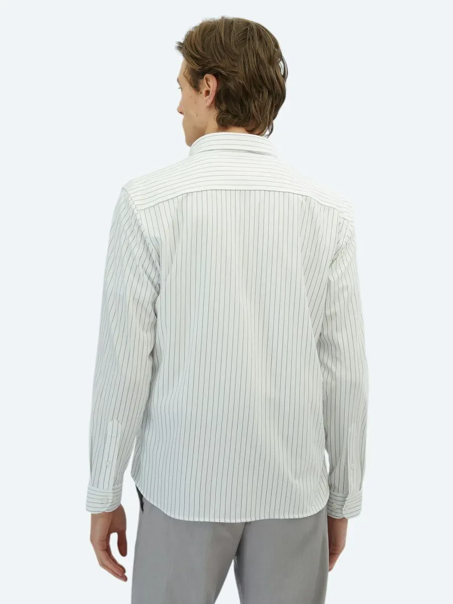 Black Striped Regular Fit Knitting Casual Cotton Blended Shirt - 5