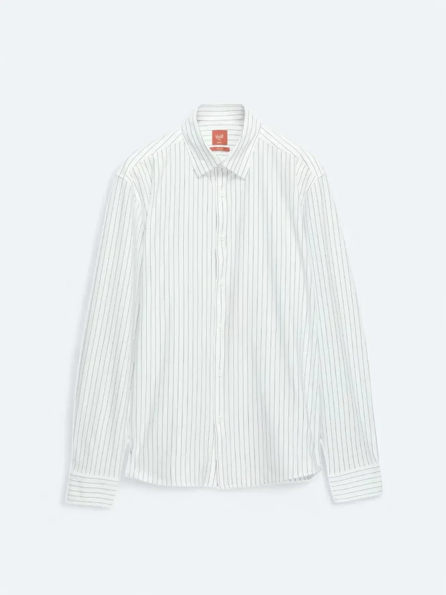 Black Striped Regular Fit Knitting Casual Cotton Blended Shirt - 6