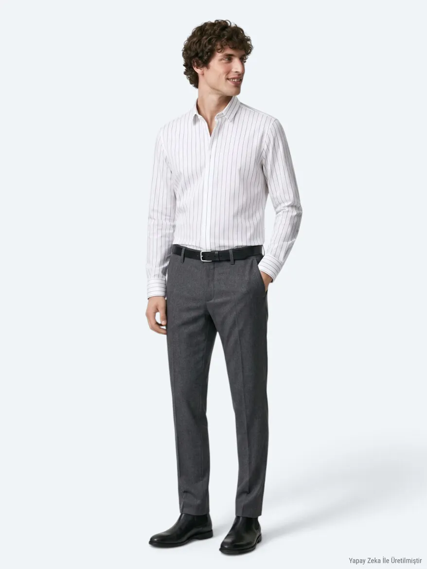 Black Striped Regular Fit Long Weaving Classical Shirt - 3