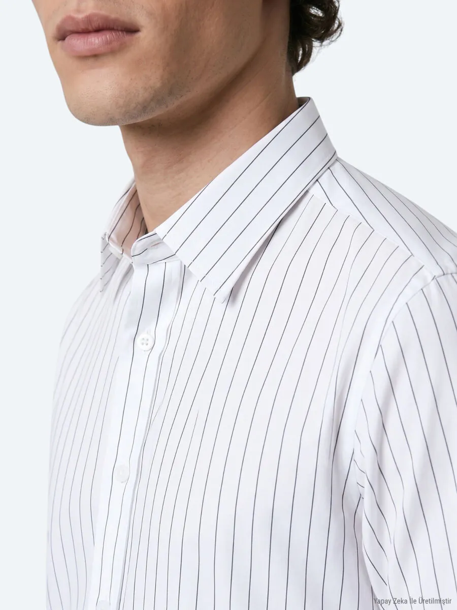 Black Striped Regular Fit Long Weaving Classical Shirt - 4