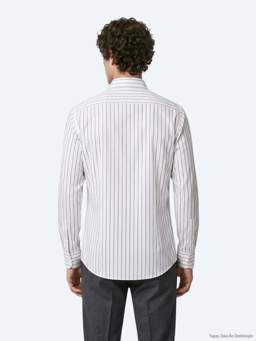 Black Striped Regular Fit Long Weaving Classical Shirt - 6