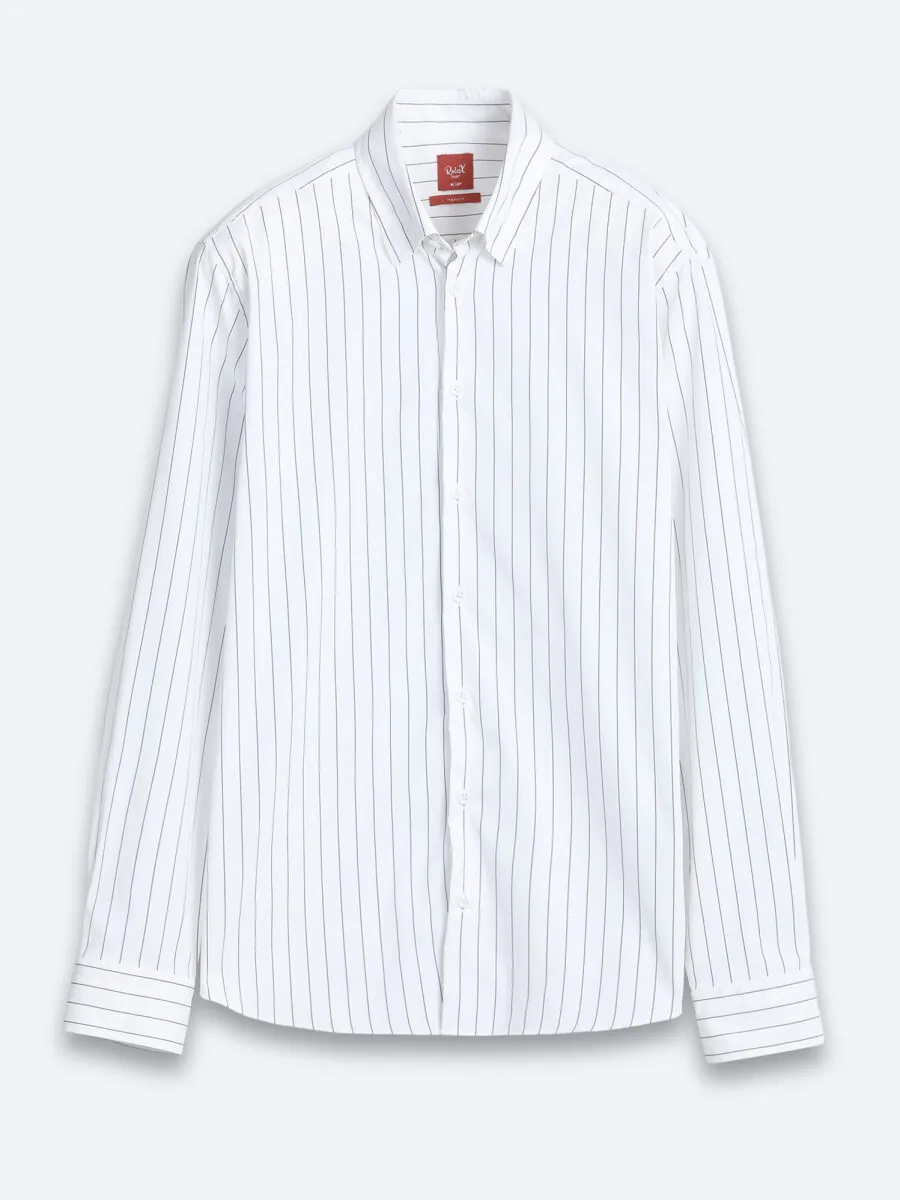 Black Striped Regular Fit Long Weaving Classical Shirt - 7