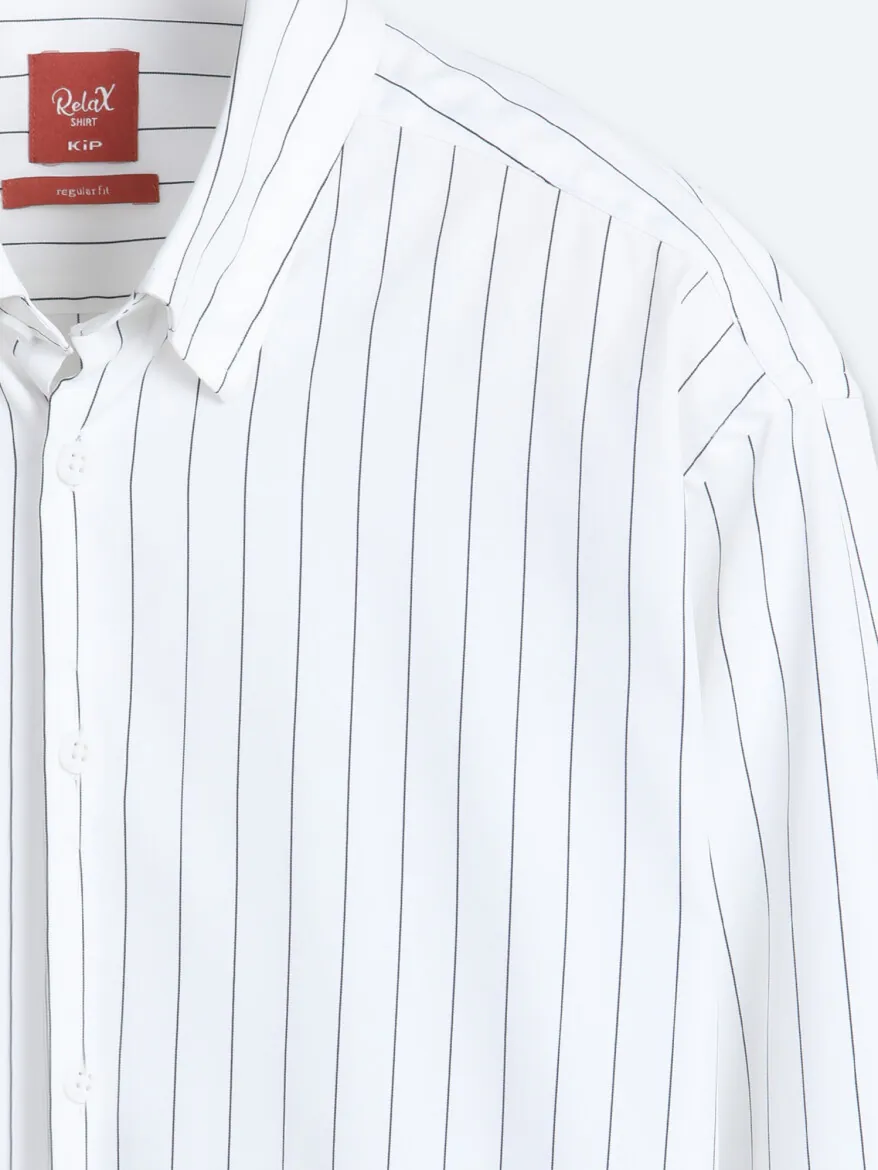 Black Striped Regular Fit Long Weaving Classical Shirt - 8
