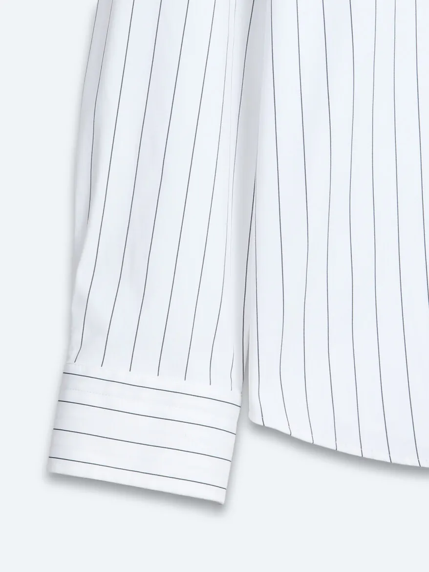 Black Striped Regular Fit Long Weaving Classical Shirt - 10