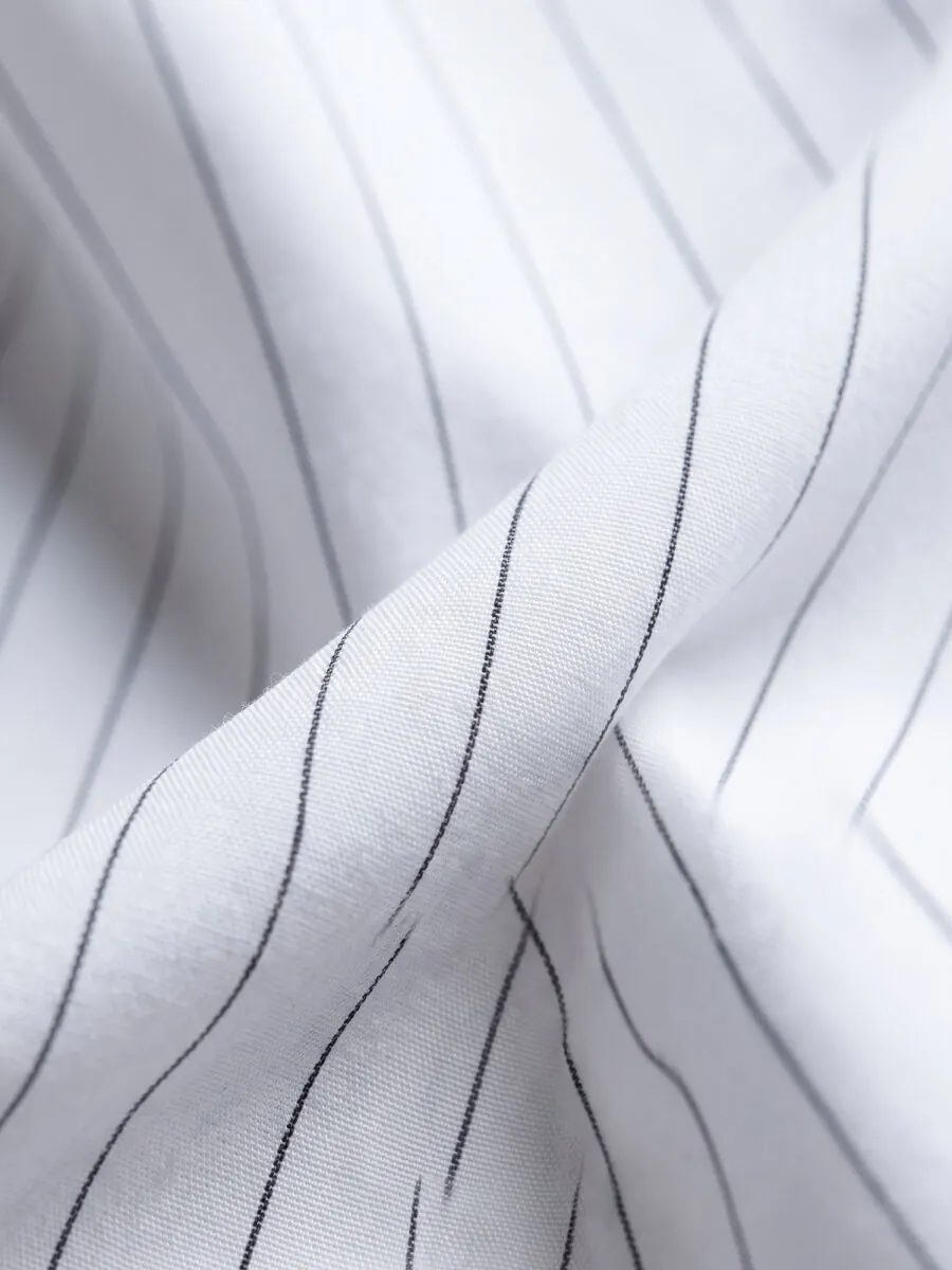 Black Striped Regular Fit Long Weaving Classical Shirt - 12