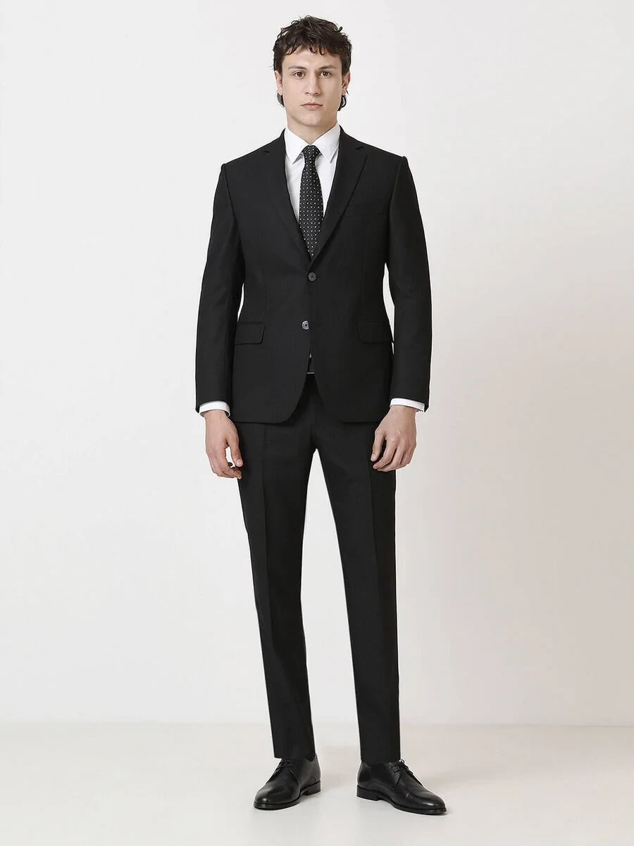 Black Striped Regular Fit Suit - 2