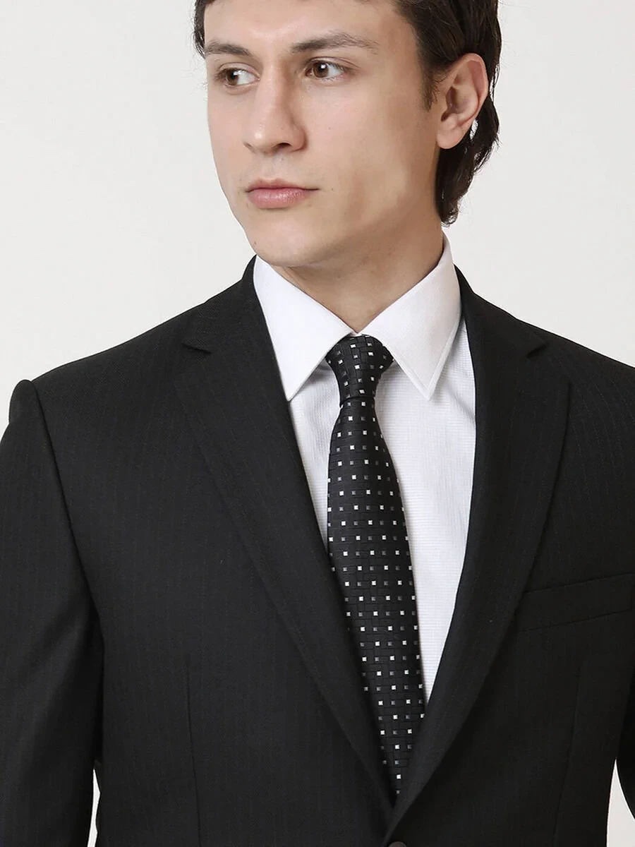 Black Striped Regular Fit Suit - 3
