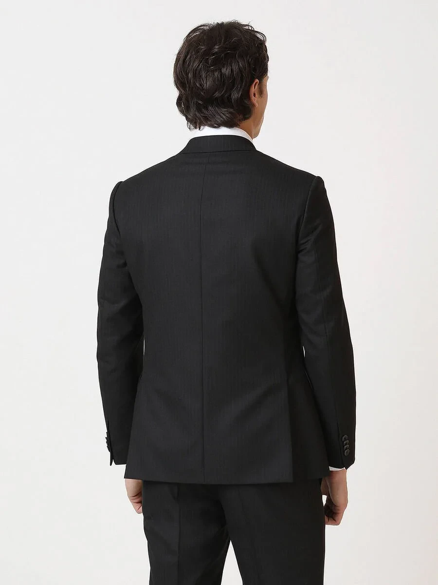 Black Striped Regular Fit Suit - 4