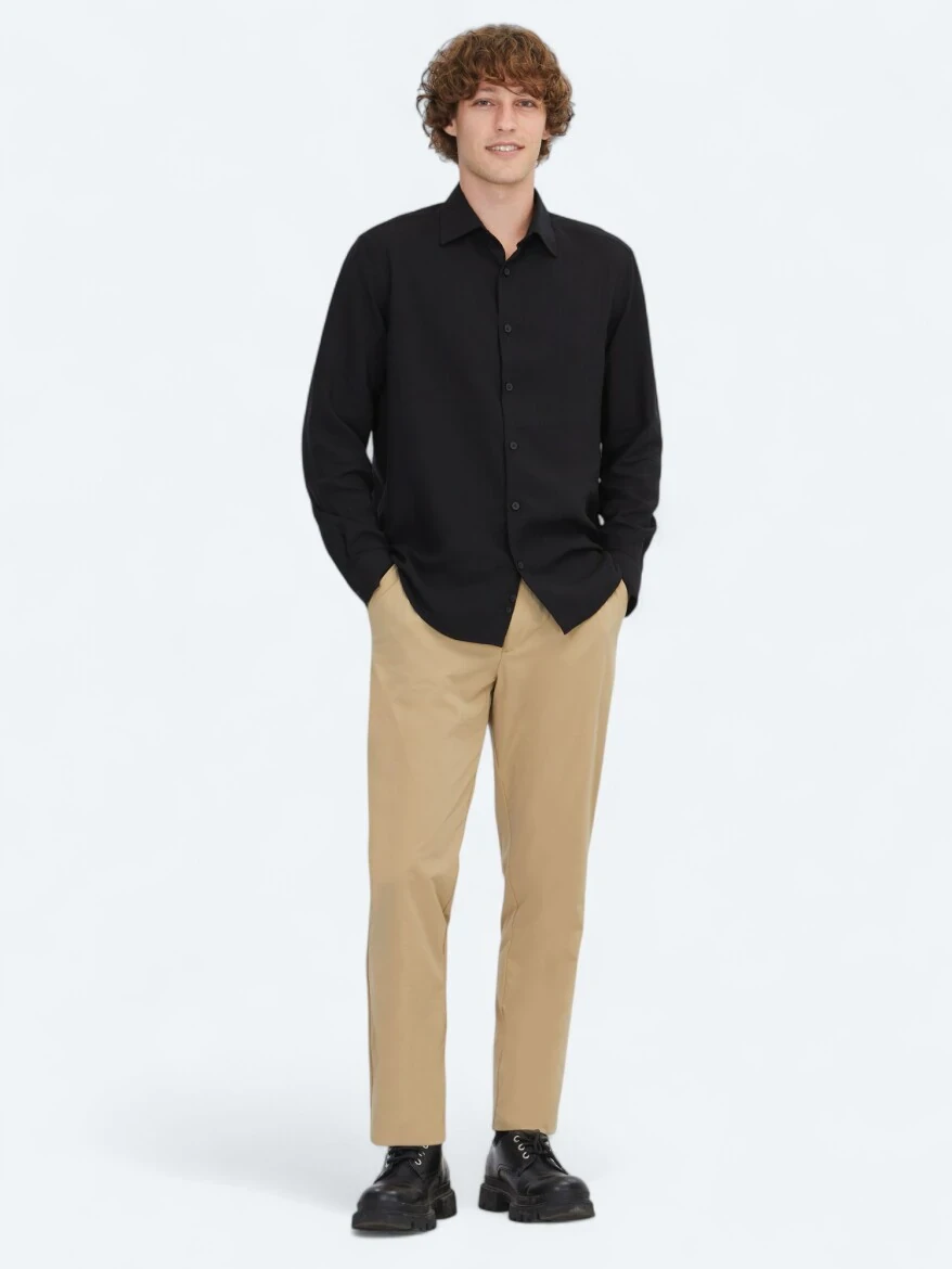 Black Striped Regular Fit Weaving Casual Shirt - 2