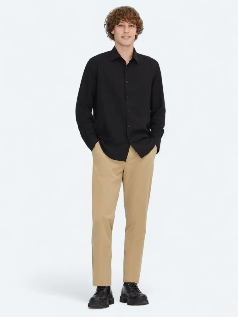 Black Striped Regular Fit Weaving Casual Shirt - 2