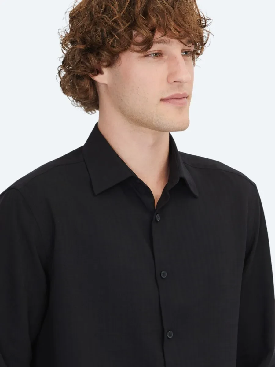 Black Striped Regular Fit Weaving Casual Shirt - 4