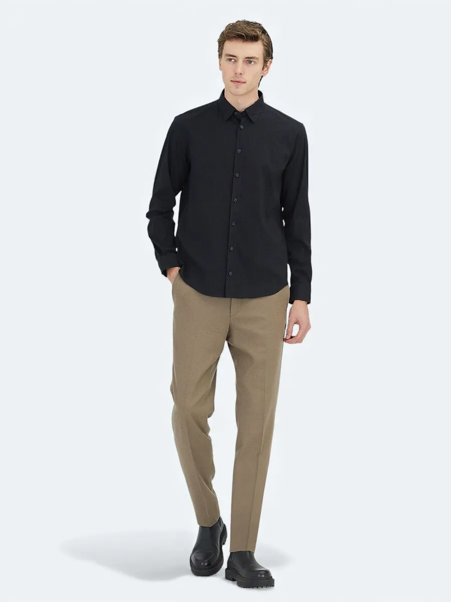 Black Striped Regular Fit Weaving Sport Cotton Blended Shirt - 2