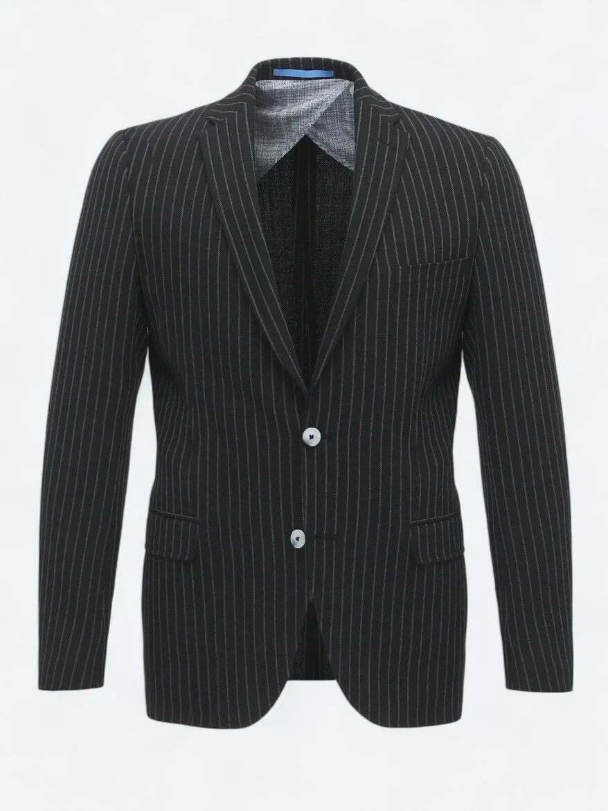 Black Striped Slim Fit Jacket - 8