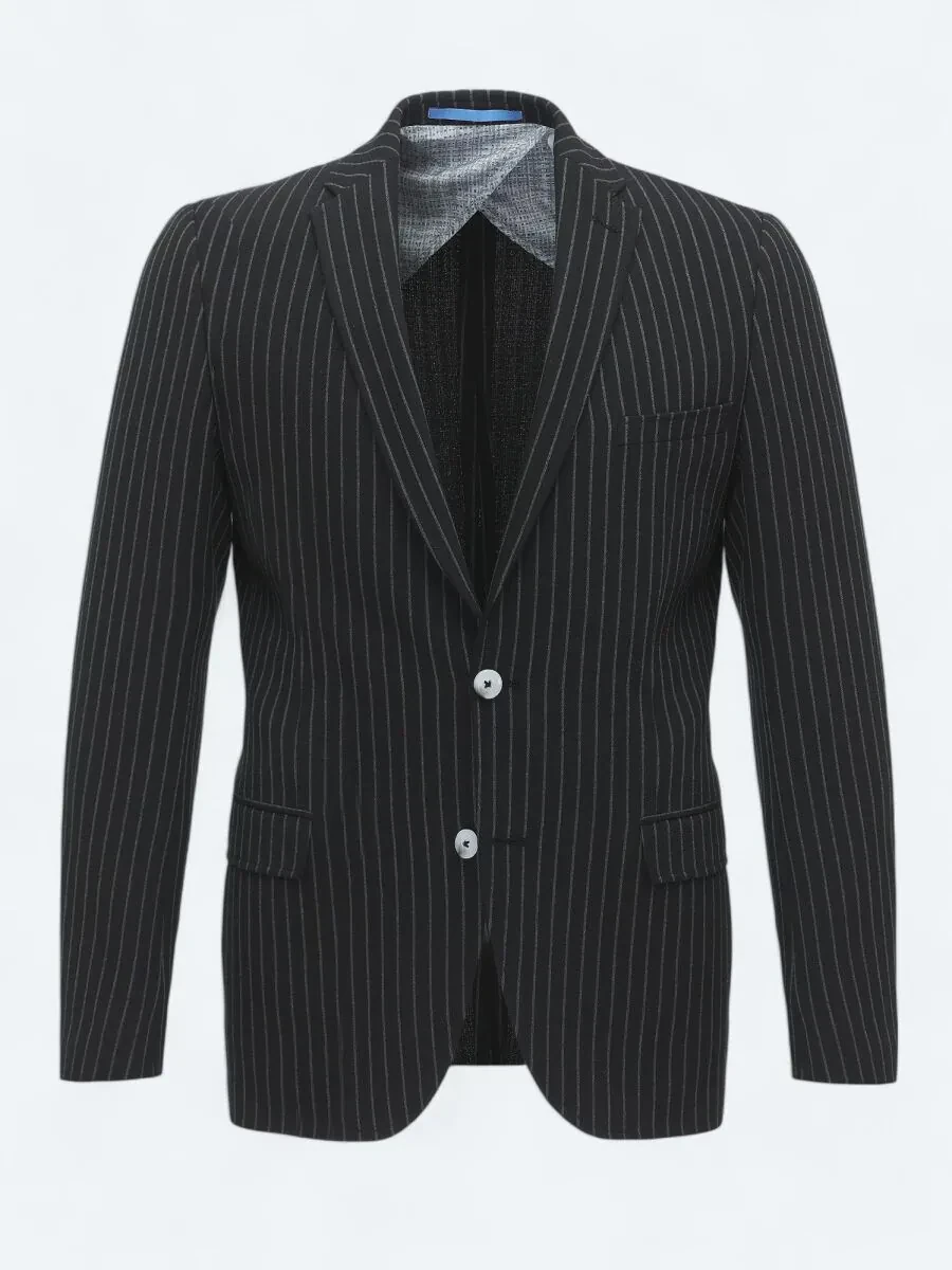 Black Striped Slim Fit Jacket - 8