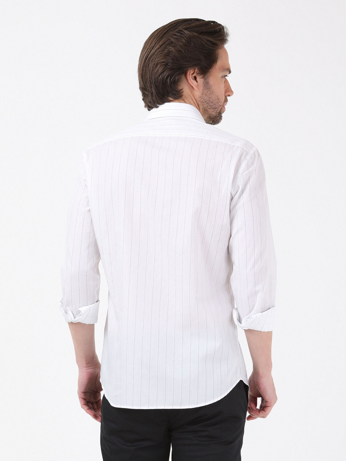 Black Striped Slim Fit Weaving Classical 100% Cotton Shirt - 5