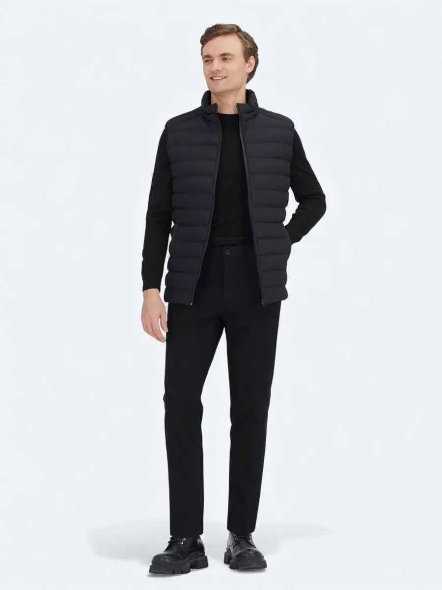 Black Turtleneck Casual Weaving Puffer Vest - 2