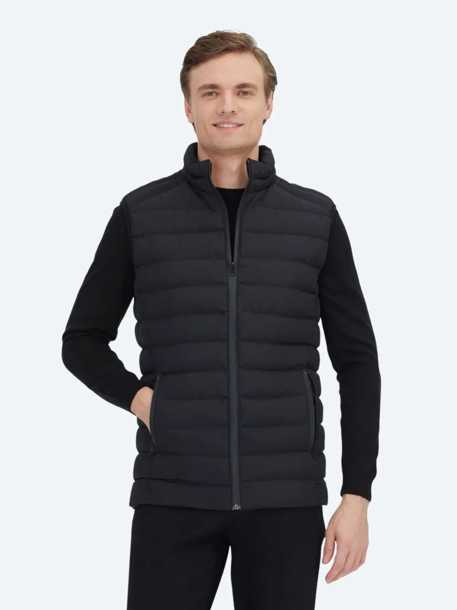 Black Turtleneck Casual Weaving Puffer Vest - 3