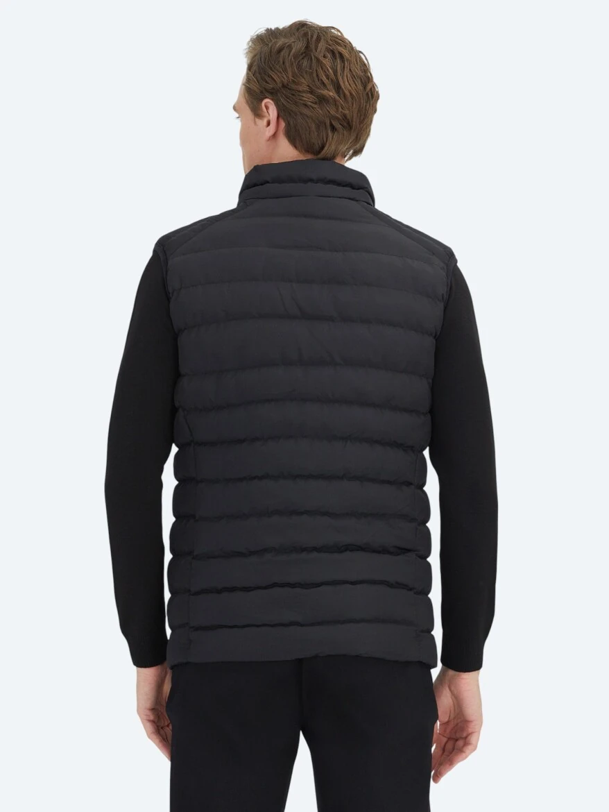 Black Turtleneck Casual Weaving Puffer Vest - 4