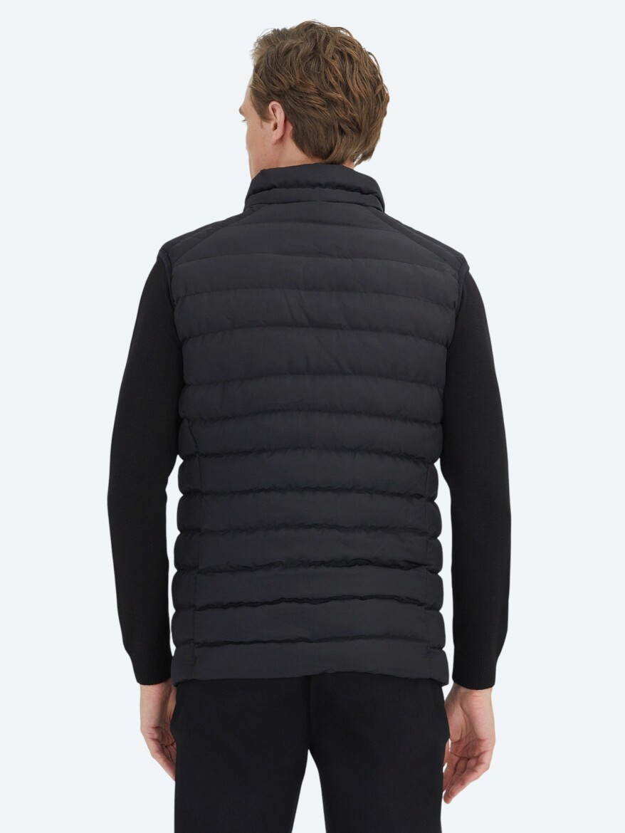 Black Turtleneck Casual Weaving Puffer Vest - 4