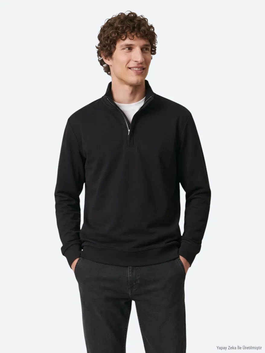 Black Turtleneck Plain Sweatshirt 