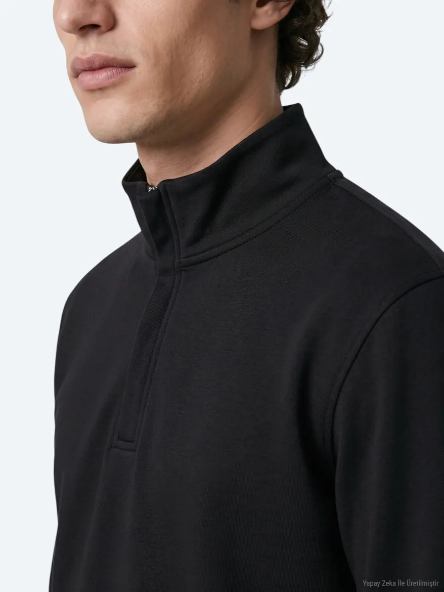 Black Turtleneck Plain Sweatshirt - 3